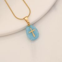 1 Piece Fashion Cross Stainless Steel Natural Stone Pendant Necklace sku image 6