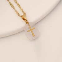 1 Piece Fashion Cross Stainless Steel Natural Stone Pendant Necklace sku image 5