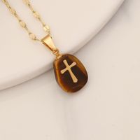 1 Piece Fashion Cross Stainless Steel Natural Stone Pendant Necklace sku image 3