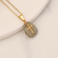 1 Piece Fashion Cross Stainless Steel Natural Stone Pendant Necklace main image 4