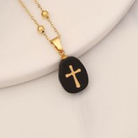 1 Piece Fashion Cross Stainless Steel Natural Stone Pendant Necklace sku image 7