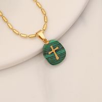1 Piece Fashion Cross Stainless Steel Natural Stone Pendant Necklace main image 3