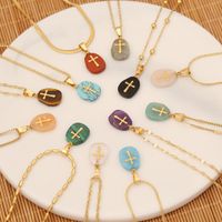 1 Piece Fashion Cross Stainless Steel Natural Stone Pendant Necklace main image 1