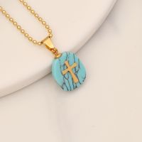 1 Piece Fashion Cross Stainless Steel Natural Stone Pendant Necklace sku image 9