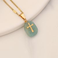 1 Piece Fashion Cross Stainless Steel Natural Stone Pendant Necklace sku image 4