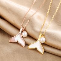 1 Piece Fashion Fish Tail Titanium Steel Plating Inlay Pearl Shell Pendant Necklace main image 1