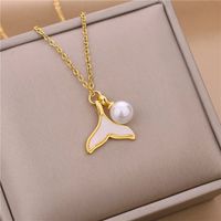 1 Piece Fashion Fish Tail Titanium Steel Plating Inlay Pearl Shell Pendant Necklace main image 4