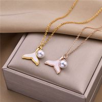 1 Piece Fashion Fish Tail Titanium Steel Plating Inlay Pearl Shell Pendant Necklace main image 5