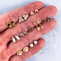 1 Set Retro Moon Water Droplets Heart Shape Metal Copper Inlay Artificial Gemstones Artificial Rhinestones Resin 18k Gold Plated Gold Plated Silver Plated Women's Ear Studs main image 2