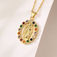 Fashion Virgin Mary Copper 18k Gold Plated Zircon Pendant Necklace In Bulk main image 2