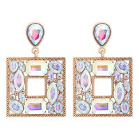 1 Pair Fashion Square Alloy Plating Inlay Glass Stone Women's Drop Earrings sku image 1