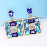 1 Pair Fashion Square Alloy Plating Inlay Glass Stone Women's Drop Earrings main image 4