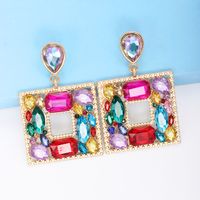 1 Pair Fashion Square Alloy Plating Inlay Glass Stone Women's Drop Earrings main image 5