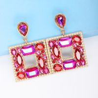 1 Pair Fashion Square Alloy Plating Inlay Glass Stone Women's Drop Earrings main image 3