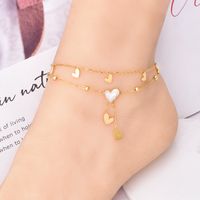 1 Pièce Sucré Forme De Cœur Acier Au Titane Incruster Coquille Femmes Bracelet De Cheville main image 6