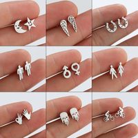 1 Pair Fashion Star Moon Wings Titanium Steel Asymmetrical Plating Hollow Out Ear Studs main image 1