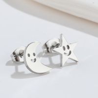 1 Pair Simple Style Star Moon Stainless Steel Ear Studs sku image 1