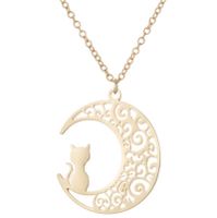 201 Stainless Steel 18K Gold Plated Simple Style Plating Moon Flower Necklace sku image 1
