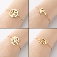 Stainless Steel Simple Style Plating Hollow Out Tree Coconut Tree Lotus Bracelets main image 1