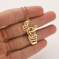201 Stainless Steel 18K Gold Plated Retro Plating Cactus Pendant Necklace main image 1
