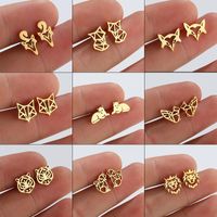 1 Pair Fashion Fox Lion Titanium Steel Plating Hollow Out Ear Studs main image 6