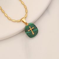 Retro Cross Stainless Steel Natural Stone Turquoise Pendant Necklace main image 4