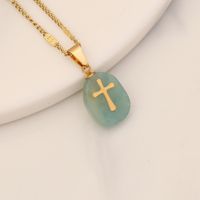 Retro Cross Stainless Steel Natural Stone Turquoise Pendant Necklace sku image 4