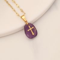 Retro Cross Stainless Steel Natural Stone Turquoise Pendant Necklace sku image 1