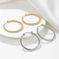 1 Pair Fashion Round Brass Inlay Zircon Hoop Earrings main image 5