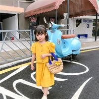 Kid's Small Spring&summer Straw Solid Color Cute Flowers Bucket Open Straw Bag main image 5