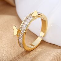 Retro Butterfly Copper Inlaid Zircon Open Ring sku image 1