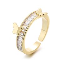Retro Butterfly Copper Inlaid Zircon Open Ring main image 2