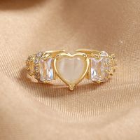 1 Piece Sweet Heart Shape Copper Inlay Artificial Gemstones Zircon Open Ring main image 2