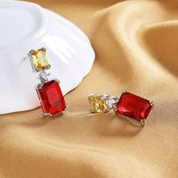 1 Pair Fashion Rectangle Copper Inlay Zircon Drop Earrings sku image 2