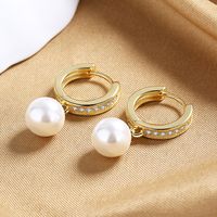1 Pair Elegant Ball Shell Copper Inlay Rhinestones Earrings main image 5