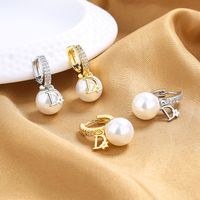 1 Pair Fashion Letter Copper Plating Artificial Pearls Rhinestones Earrings main image 2