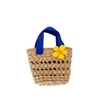 Kid's Small Spring&summer Straw Solid Color Cute Flowers Bucket Open Straw Bag main image 2