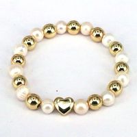 1 Piece Retro Geometric Heart Shape Freshwater Pearl Shell Copper Bracelets main image 5