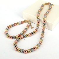 Mode Runden Kupfer Perlen Überzug Vergoldet Frau Armbänder Halskette main image 6