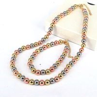 Mode Runden Kupfer Perlen Überzug Vergoldet Frau Armbänder Halskette main image 1