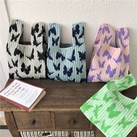 Women's Vintage Style Stripe Heart Shape Butterfly Knit Shopping Bags main image 2