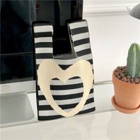 Women's Vintage Style Stripe Heart Shape Butterfly Knit Shopping Bags sku image 38