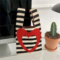 Women's Vintage Style Stripe Heart Shape Butterfly Knit Shopping Bags sku image 41