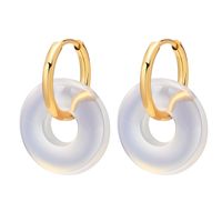 1 Paire Rétro Rond Acier Inoxydable Placage Pierre Naturelle Des Boucles D'oreilles sku image 3