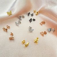 1 Pair Retro Butterfly Titanium Steel Plating Hollow Out Ear Studs main image 3