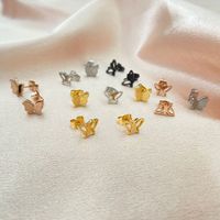 1 Pair Retro Butterfly Titanium Steel Plating Hollow Out Ear Studs main image 2