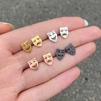 1 Pair Retro Emoji Face Titanium Steel Ear Studs main image 1