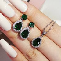 1 Set Fashion Water Droplets Copper Inlaid Zircon Earrings Necklace main image 5