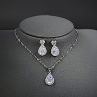 1 Set Fashion Water Droplets Copper Inlaid Zircon Earrings Necklace main image 6