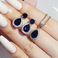 1 Set Fashion Water Droplets Copper Inlaid Zircon Earrings Necklace main image 2